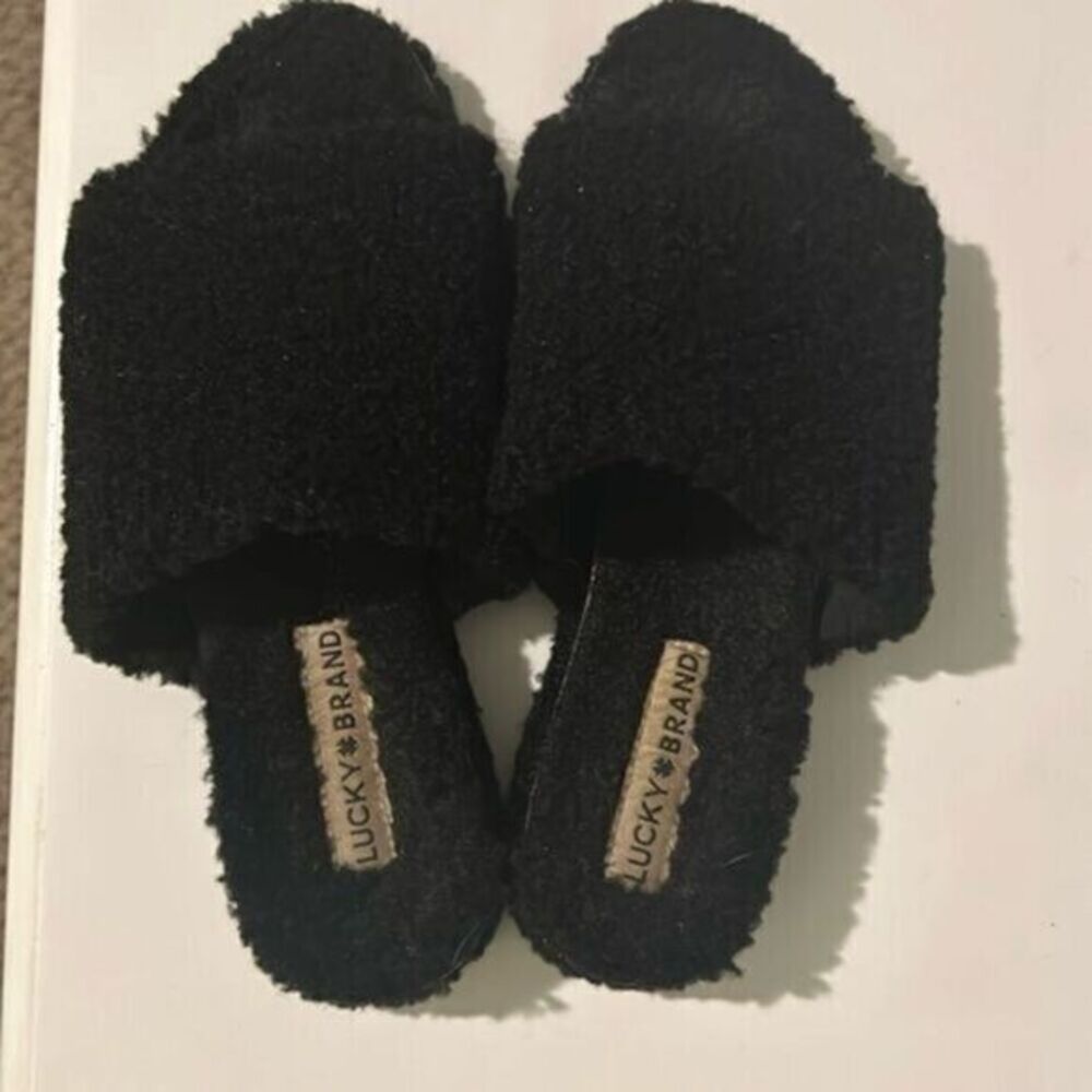 Lucky Brand Gadini Woman’s faux shelling open toe slide slippers black size 7
